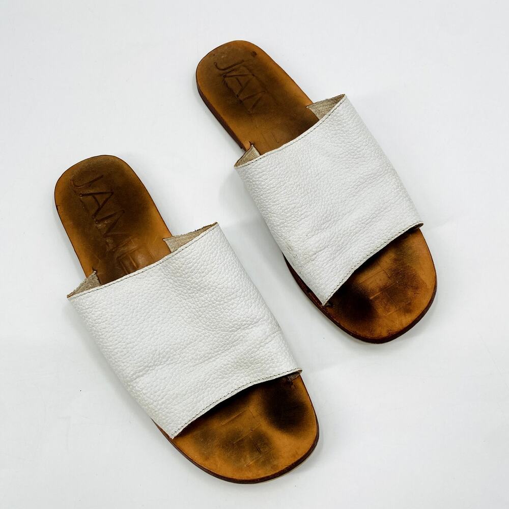 James Smith white slide sandals